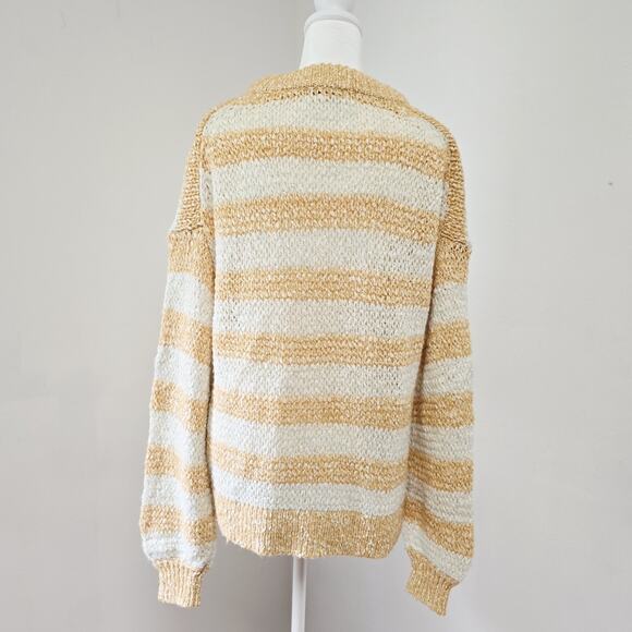 Madewell Sweater Womens Small Baez Pullover Stripe Yellow Cream Chunky Knit - Picture 4 of 8